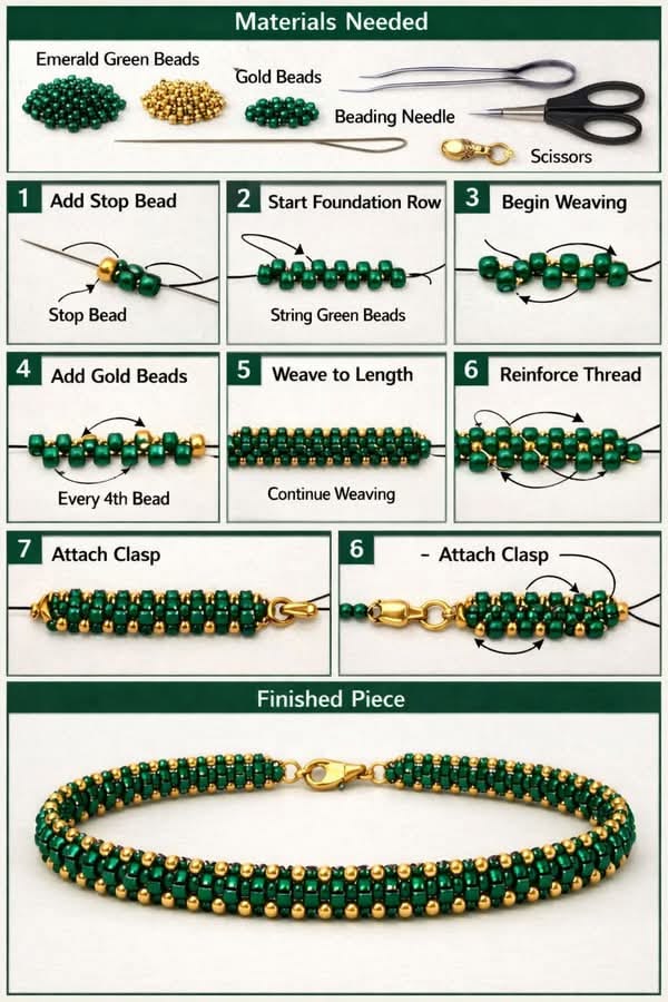 How to Make an Emerald Green and Gold Beaded Bracelet – Step‑by‑Step Tutorial